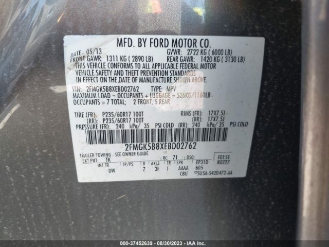 2FMGK5B8XEBD02762 Ford FLEX SE