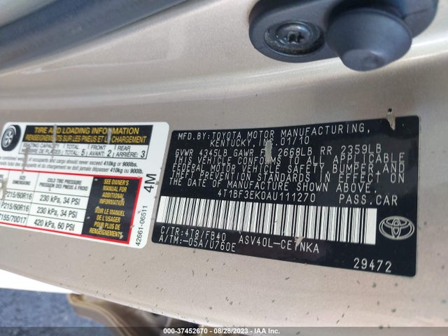 2010 TOYOTA CAMRY VIN: 4T1BF3EK0AU111270