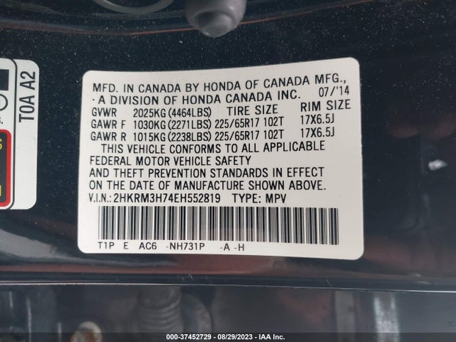 Honda Cr-v Ex-l 2014 2HKRM3H74EH552819 Image 9