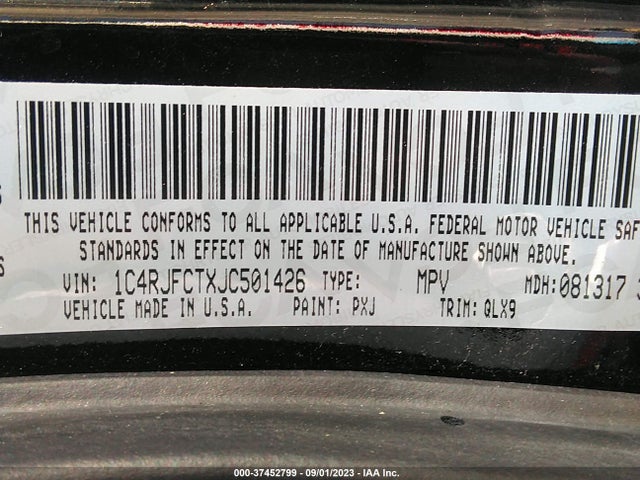 1C4RJFCTXJC501426 Jeep Grand Cherokee High Altitude