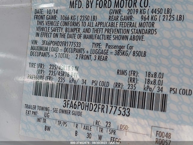 Ford FUSION SE 2015 3FA6P0HD2FR177533 Image 16