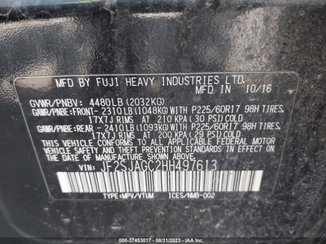 JF2SJAGC2HH497613 Subaru Forester Premium