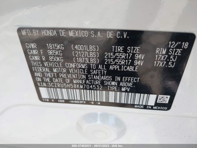 3CZRU5H58KM704532 Honda HR-V EX