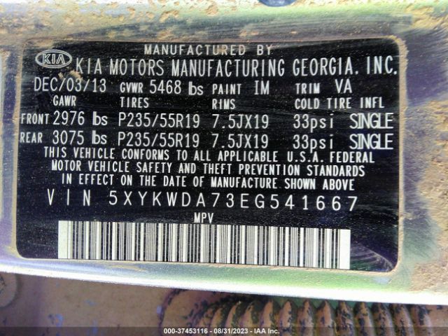 5XYKWDA73EG541667 KIA Sorento Sx Limited