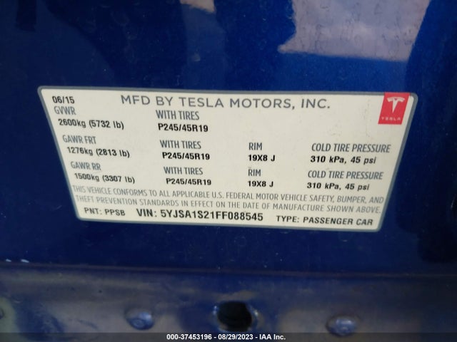 Tesla Model S 85d/70d/90d/p90d 2015 5YJSA1S21FF088545 Image 9