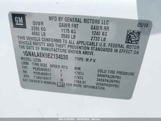 Chevrolet EQUINOX LS 2014 1GNALAEK9EZ134530 Image 9