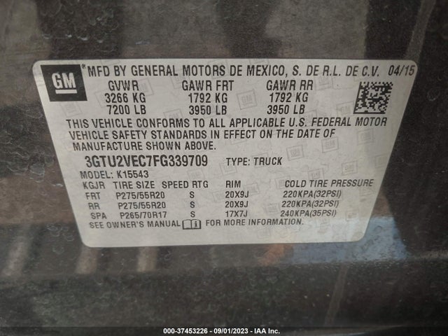 GMC Sierra 1500 Slt 2015 3GTU2VEC7FG339709 Image 9