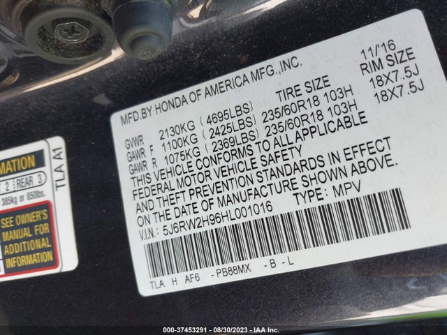 Honda Cr-v Touring 2017 5J6RW2H96HL001016 Image 9