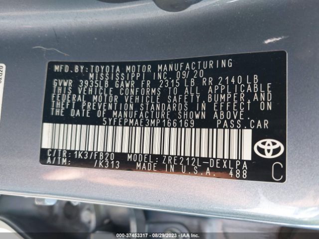5YFEPMAE3MP166169 Toyota COROLLA LE