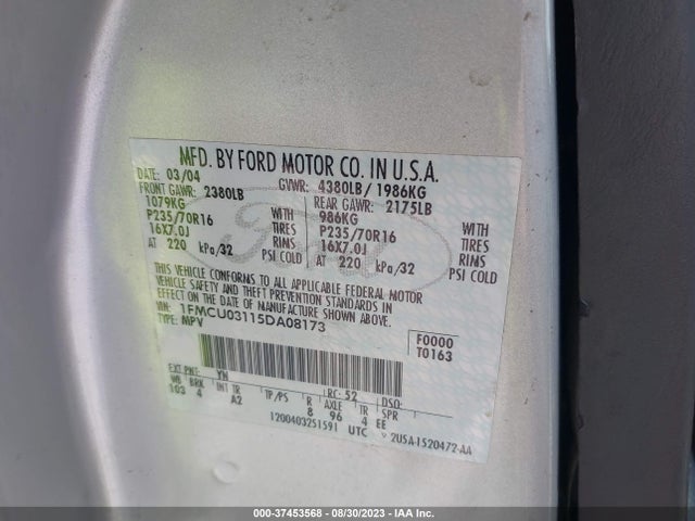 2005 FORD ESCAPE XLT VIN: 1FMCU03115DA08173