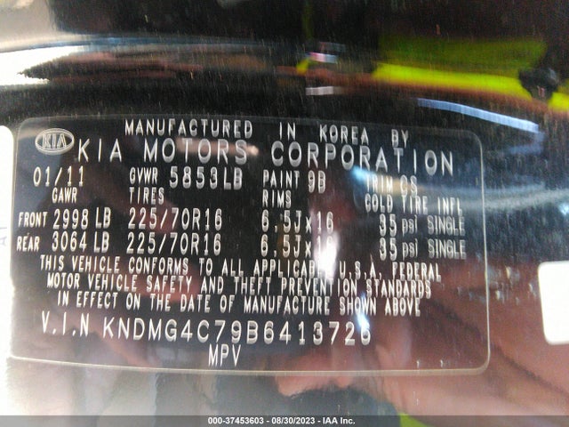 Продажа на аукционе авто 2011 Kia Sedona Lx, vin: KNDMG4C79B6413726, номер лота: 37453603