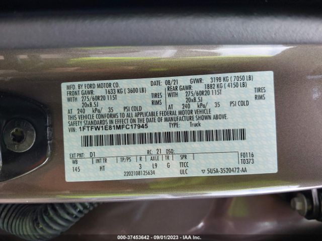 1FTFW1E81MFC17945 Ford F-150 Xl/xlt/lariat