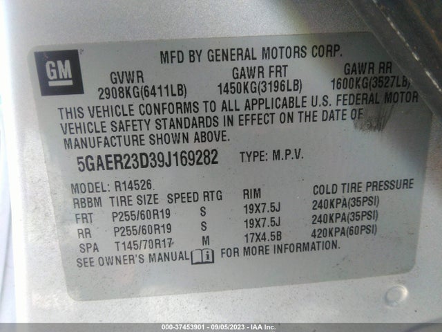 2009 BUICK ENCLAVE CXL VIN: 5GAER23D39J169282