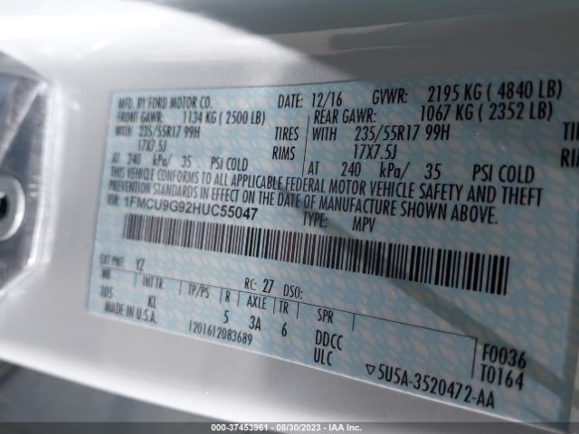 1FMCU9G92HUC55047 Ford ESCAPE SE