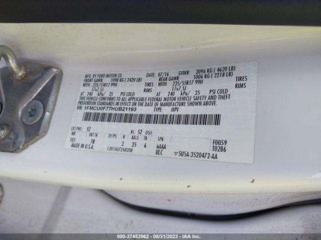 1FMCU0F77HUB21193 Ford ESCAPE S