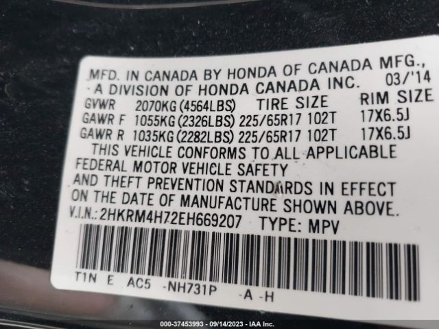 2HKRM4H72EH669207 Honda Cr-v Ex-l