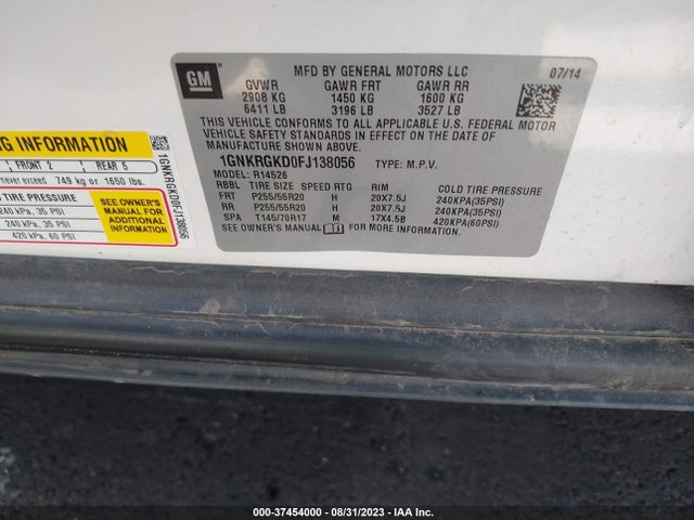 Chevrolet Traverse 1lt 2015 1GNKRGKD0FJ138056 Image 9