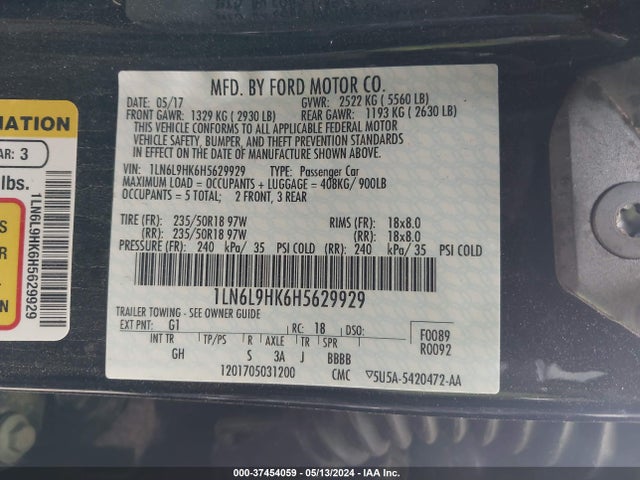 1LN6L9HK6H5629929 Lincoln 3.7l tivct