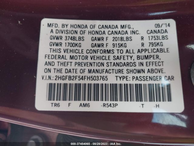 2HGFB2F54FH503765 Honda Civic Sedan Lx