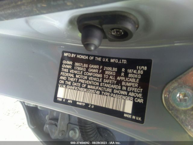 SHHFK7H93KU205749 Honda Civic Hatchback Sport Touring