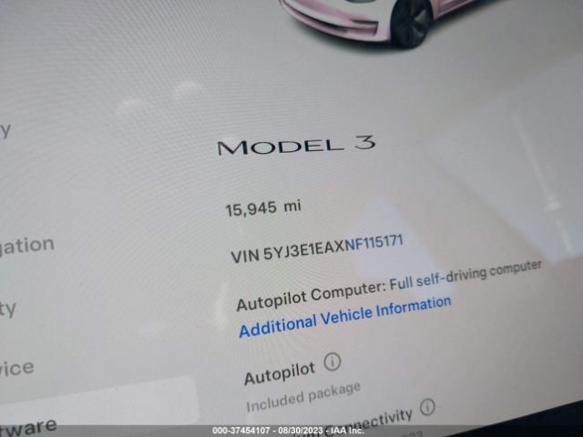 5YJ3E1EAXNF115171 Tesla MODEL 3