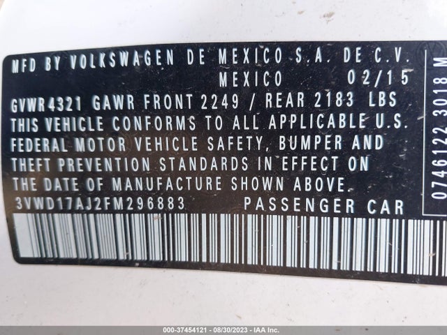 3VWD17AJ2FM296883 Volkswagen Jetta Sedan 1.8t Se W/connectivity