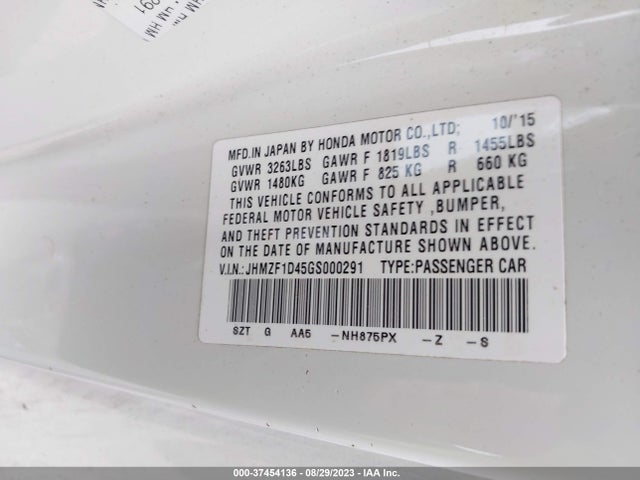 2016 Honda CR-Z, VIN: JHMZF1D45GS000291