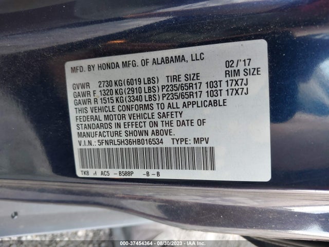 Honda ODYSSEY SE 2017 5FNRL5H36HB016534 Image 15