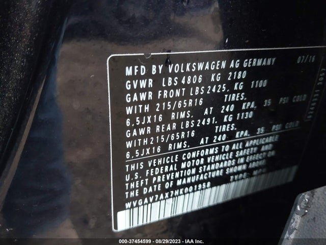WVGAV7AX7HK001958 Volkswagen TIGUAN S
