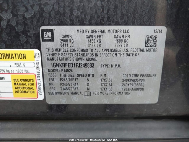 Chevrolet Traverse Ls 2015 1GNKRFED1FJ249883 Image 9