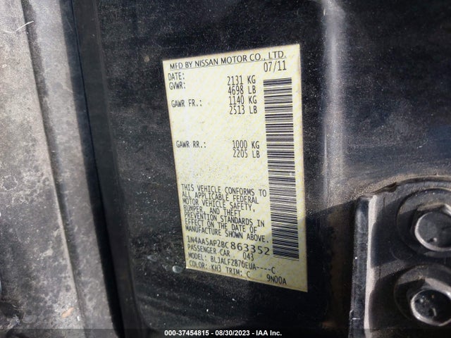2011 NISSAN MAXIMA 3.5 SV VIN: 1N4AA5AP2BC863352