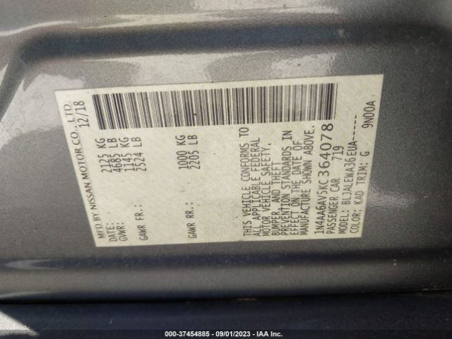 1N4AA6AV5KC364078 Nissan MAXIMA SL