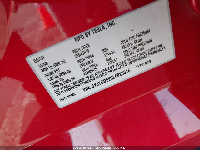 5YJYGDEE3LF020016 Tesla Model Y Long Range