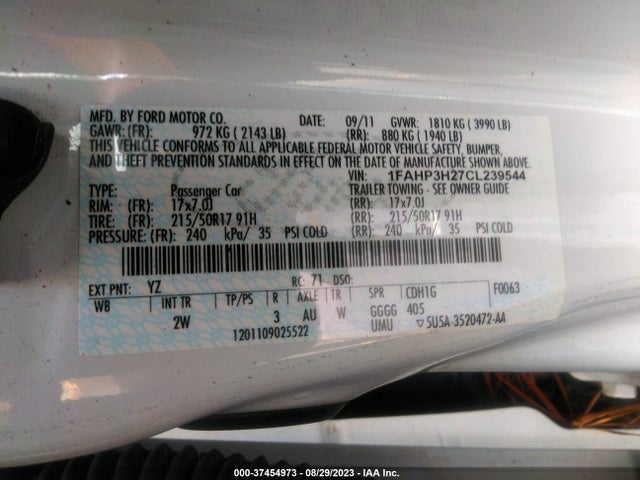2012 FORD FOCUS SEL VIN: 1FAHP3H27CL239544