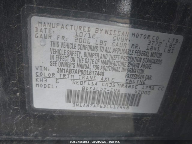 2013 NISSAN SENTRA SV VIN: 3N1AB7AP6DL617448