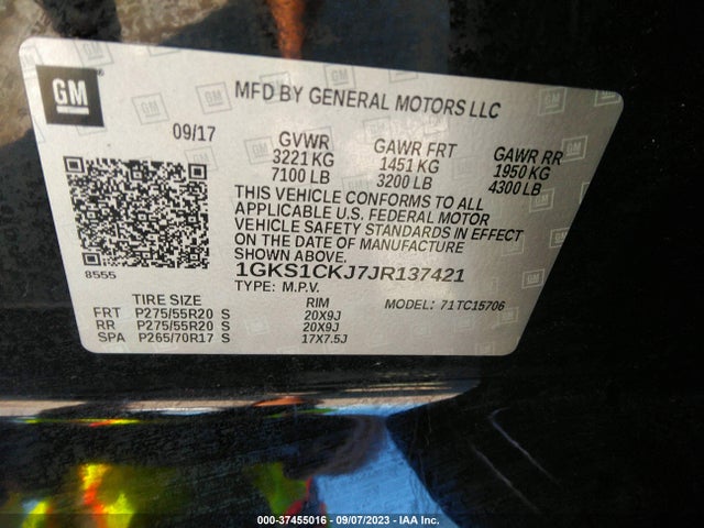 GMC YUKON DENALI 2018 1GKS1CKJ7JR137421 Image 9