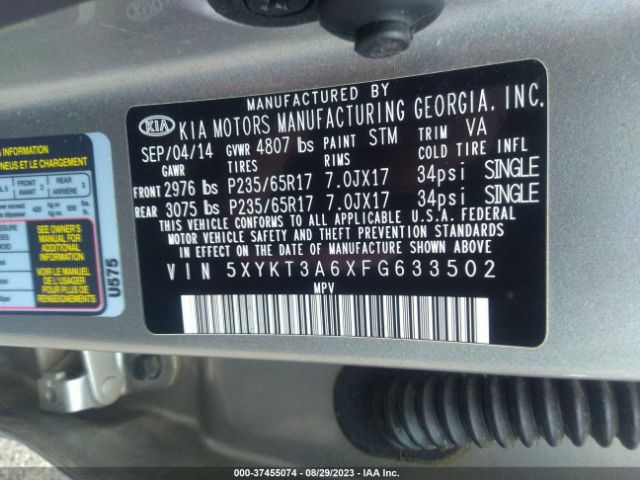 5XYKT3A6XFG633502 KIA SORENTO LX