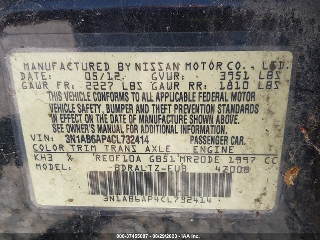 2012 NISSAN SENTRA 2.0 S VIN: 3N1AB6AP4CL732414