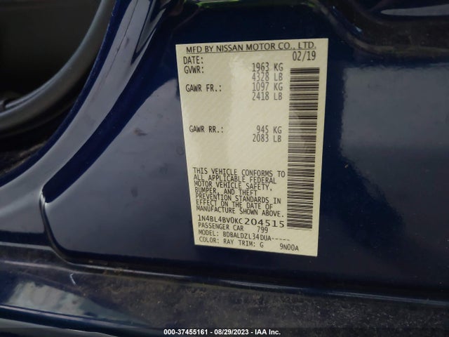 Nissan Altima 2.5 S 2019 1N4BL4BV0KC204515 Image 9