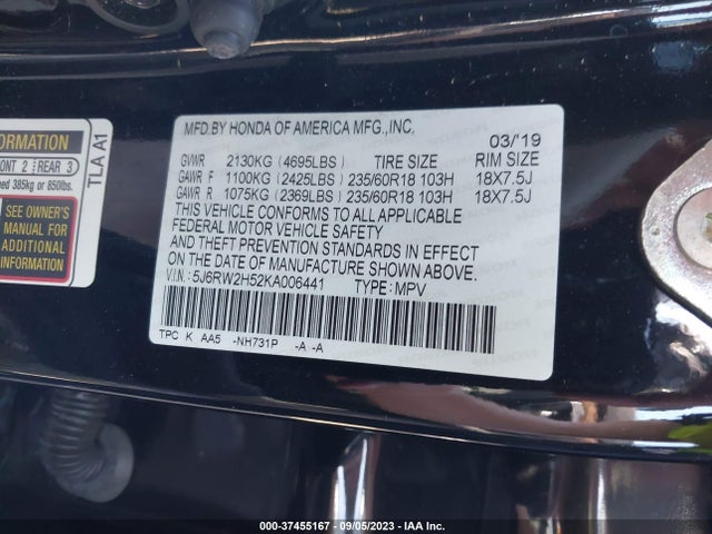 Honda CR-V EX 2019 5J6RW2H52KA006441 Image 9
