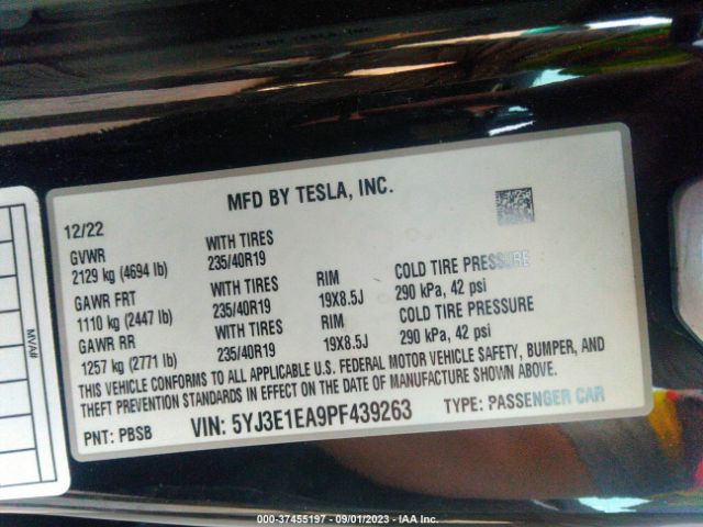 5YJ3E1EA9PF439263 Tesla MODEL 3