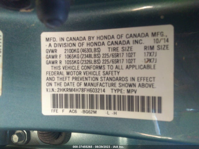 Honda Cr-v Ex-l 2015 2HKRM4H78FH603214 Image 9