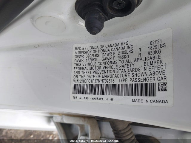 Honda Civic Sedan Ex 2021 2HGFC1F37MH702618 Image 9