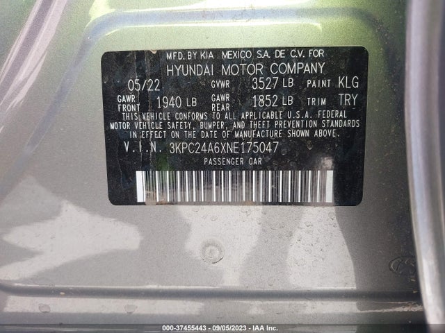Hyundai ACCENT SE 2022 3KPC24A6XNE175047 Image 15