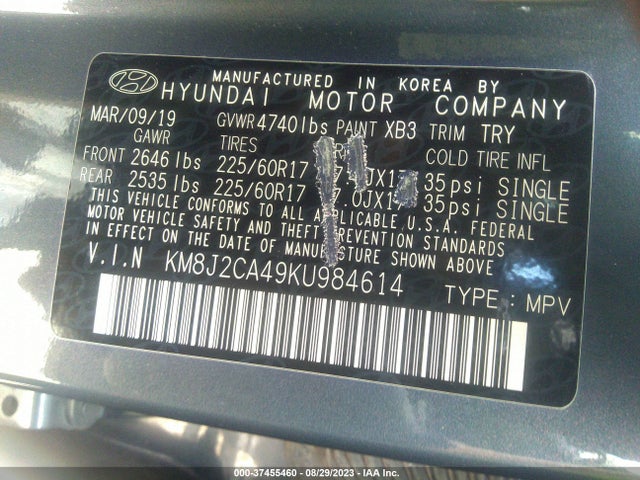 2019 HYUNDAI TUCSON SE VIN: KM8J2CA49KU984614