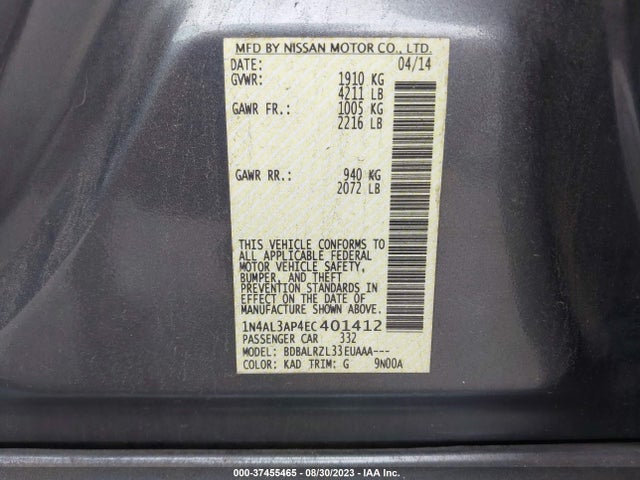 Nissan ALTIMA 2.5 2014 1N4AL3AP4EC401412 Image 9