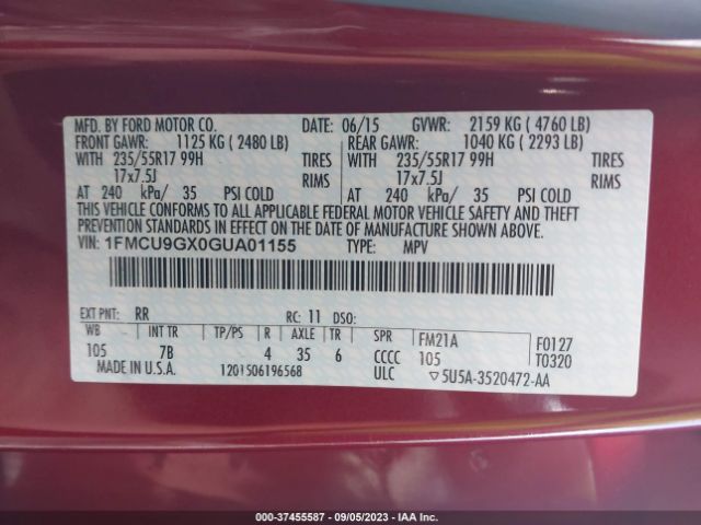 1FMCU9GX0GUA01155 Ford ESCAPE SE