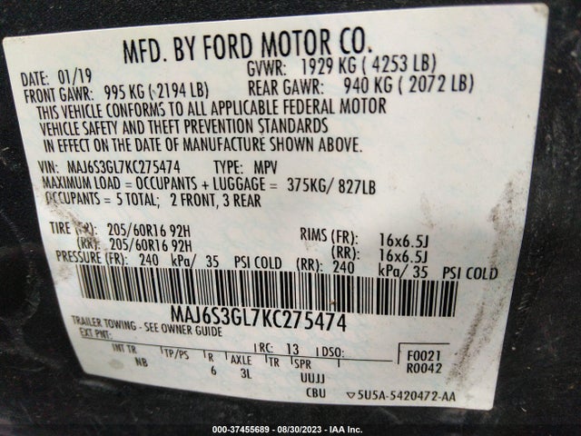 Ford Ecosport Se 2019 MAJ6S3GL7KC275474 Image 9