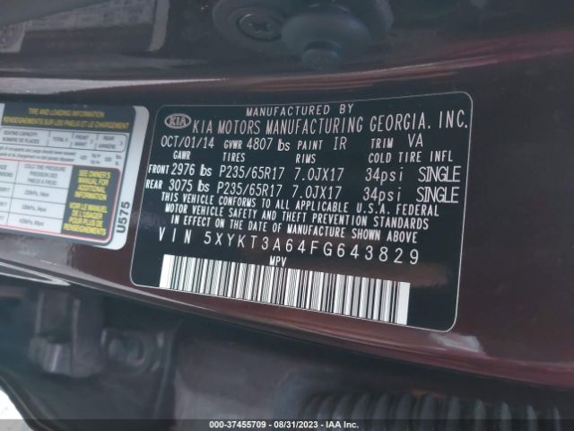 5XYKT3A64FG643829 KIA SORENTO LX
