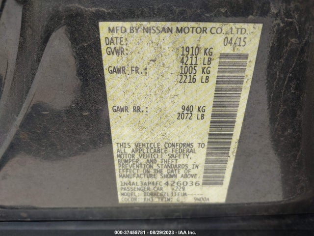Nissan ALTIMA 2.5 2015 1N4AL3AP4FC426036 Image 10